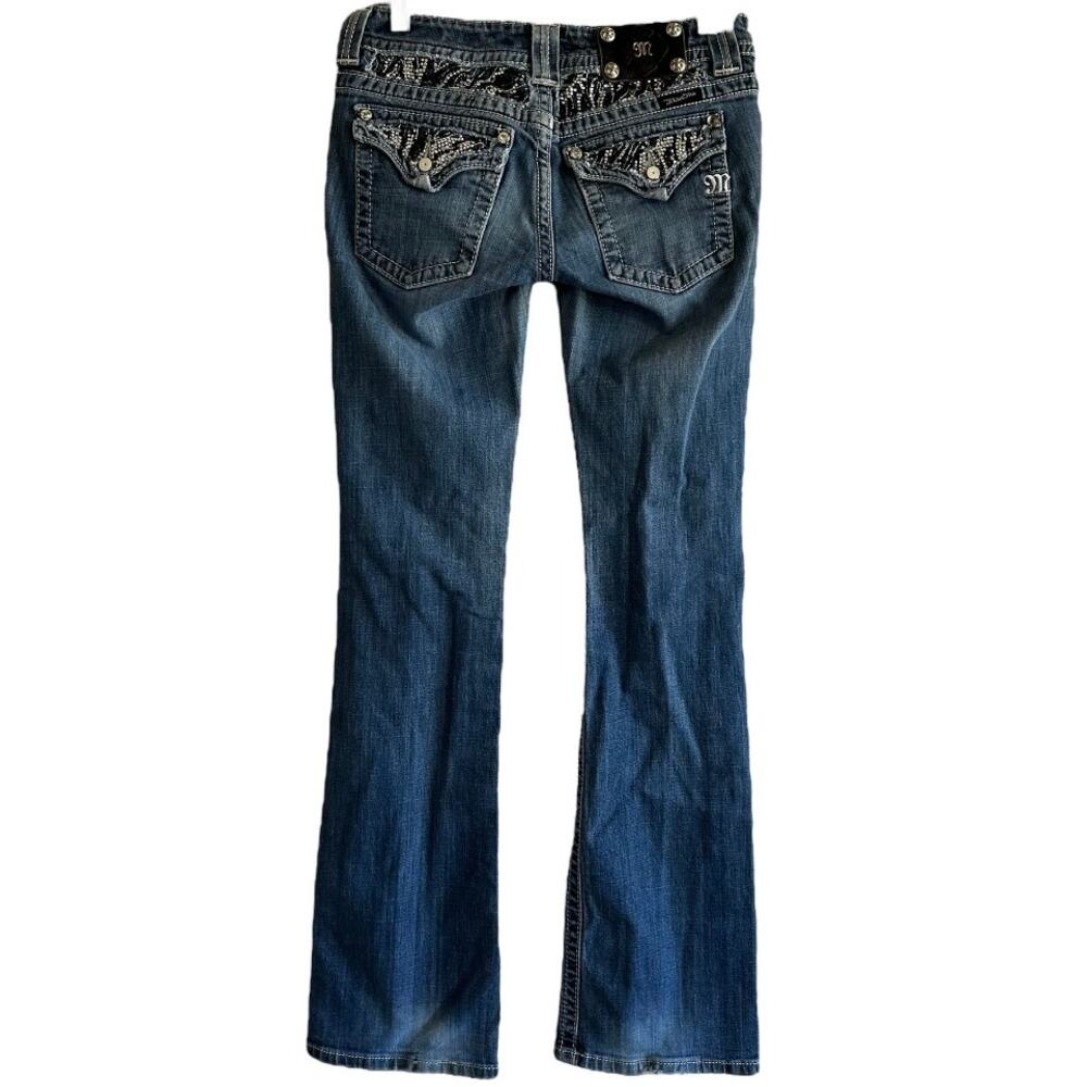 Miss Me Bootcut Jeans Rhinestone Embroidered Logo Medium Wash Western Blue 28
